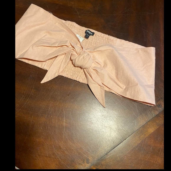 Express Beige Strapless Bow Blouse - Picture 3 of 7